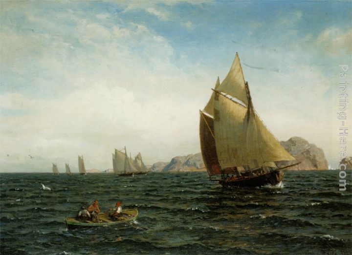 Hans Fredrik Gude Seilbater Pa Fjorden